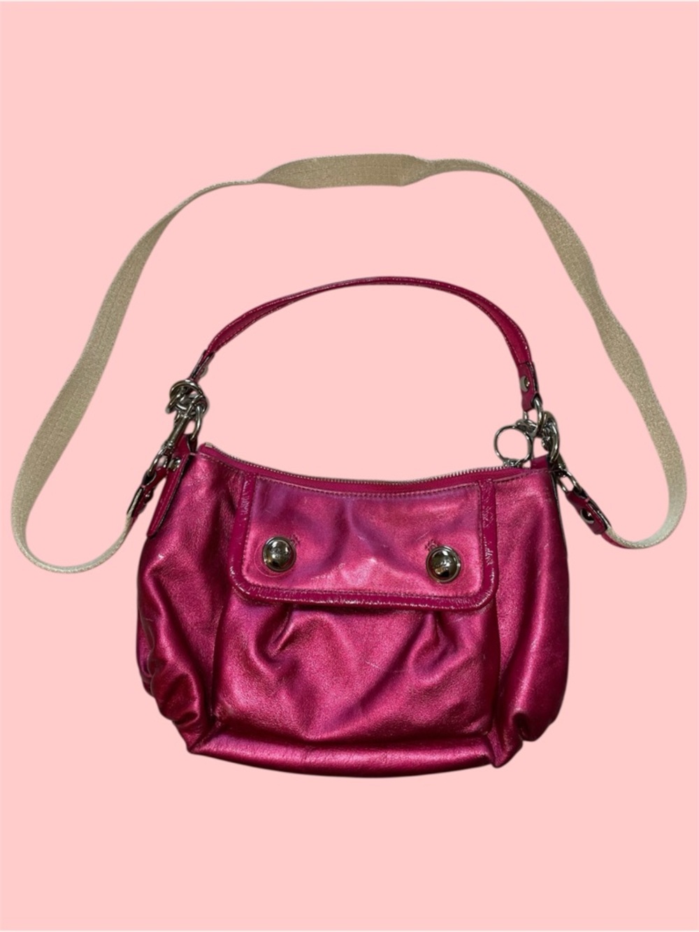 Coach Poppy 2-Way Pink Handbag with Guitar‎ Strap